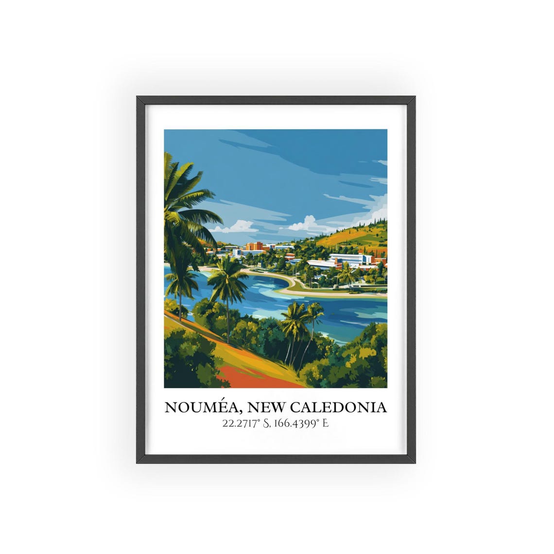 Noumea New Caledonia Palm Bay Tropical Coast Retro Travel Poster - Image 2