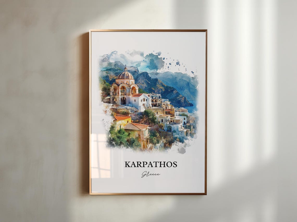 Karpathos Greece Island Church Village Watercolor Travel Poster - Image 5