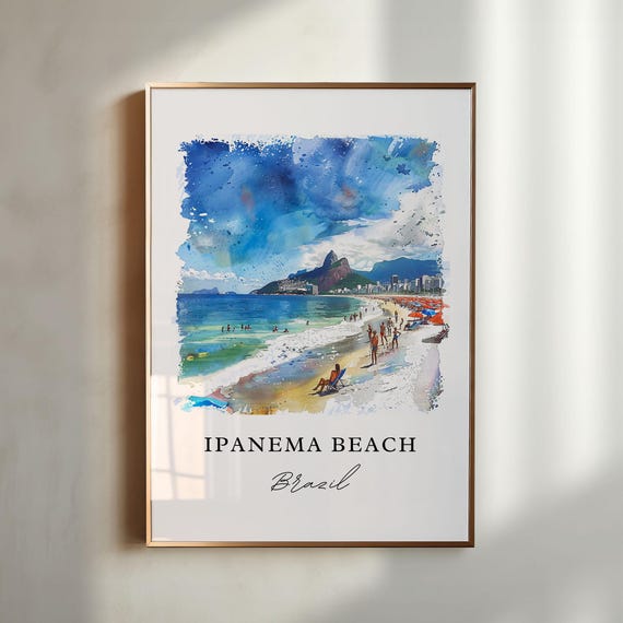 Ipanema Beach Wall Art Brazil Print Rio De Janeiro Watercolor Gift Travel Poster Housewarming