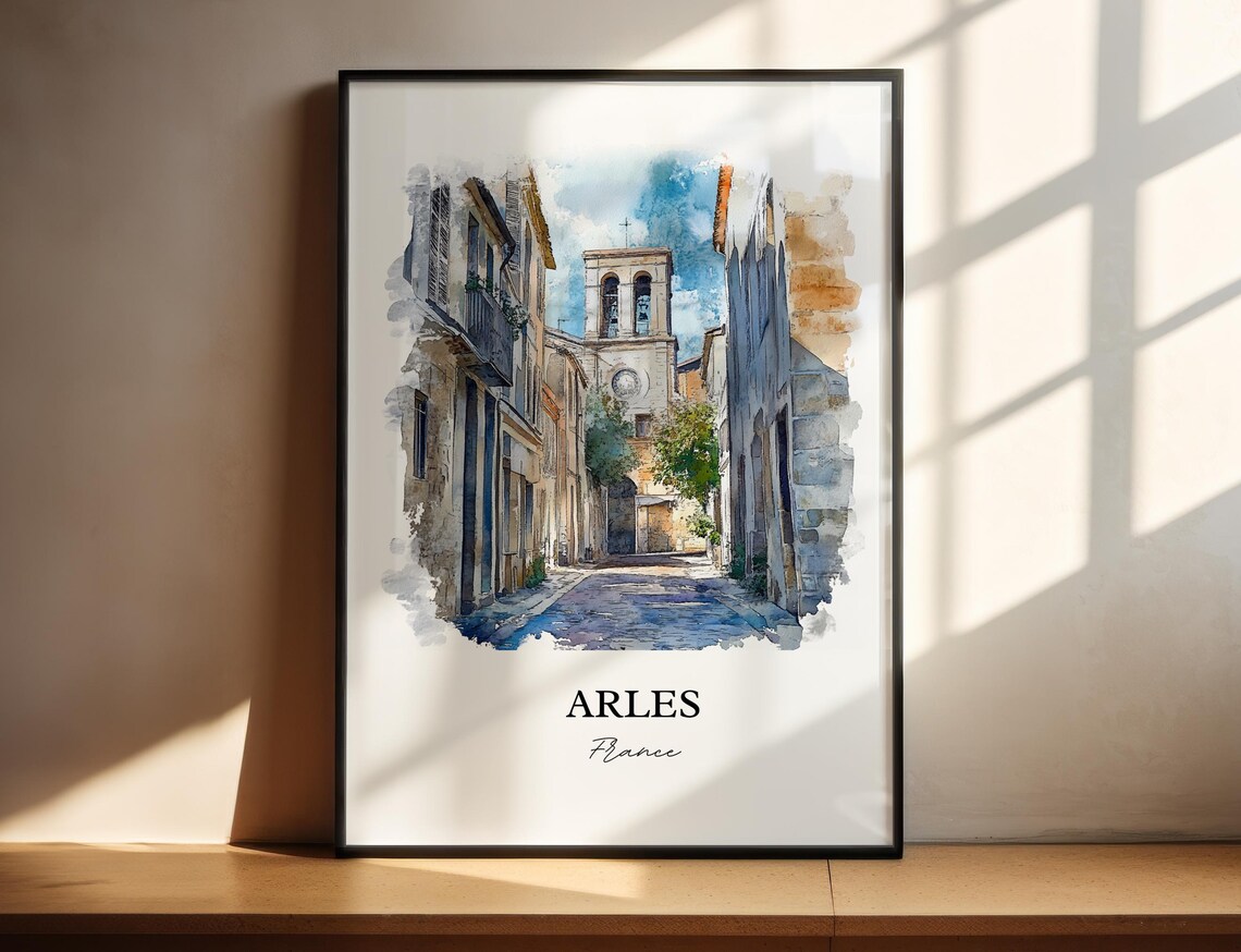 Arles France Provence Stone Lane Church Watercolor Travel Poster