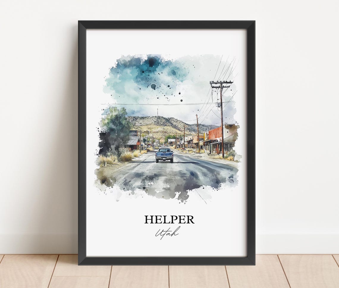 Helper Utah Main Street Foothill Town Watercolor Travel Poster - Image 3