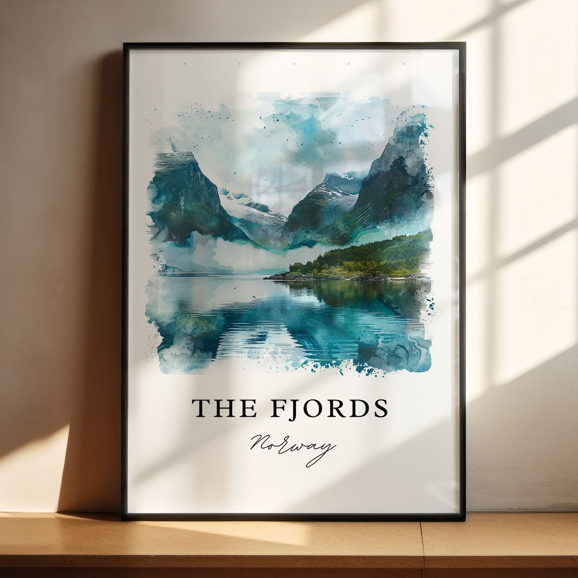 The Fjords Norway Mountain Lake Watercolor Wilderness Travel Poster - Image 4