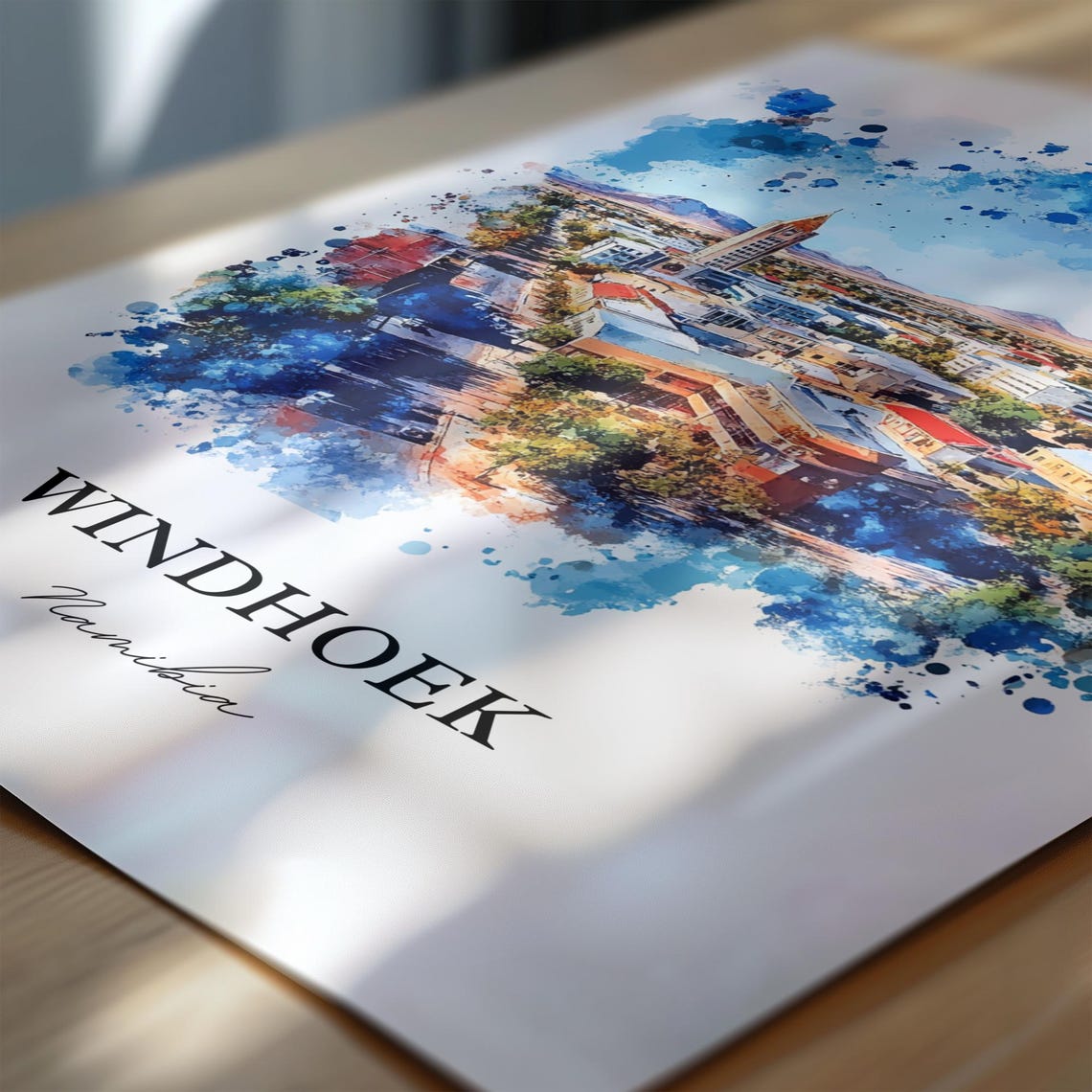 Windhoek Namibia Watercolor City Skyline Landmark Travel Poster - Image 7