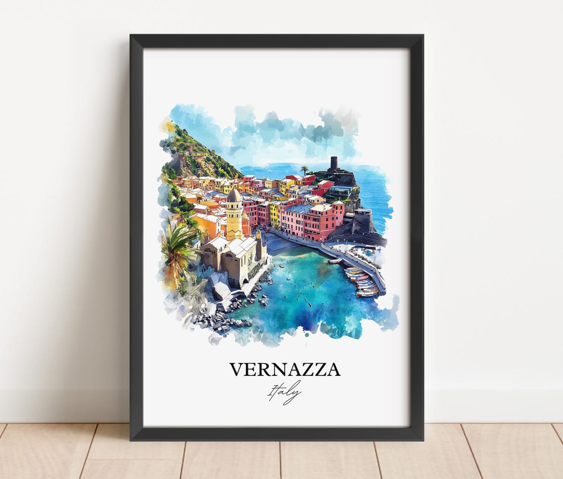 Vernazza Cinque Terre Harbor Coast Watercolor Italy Travel Poster - Image 5