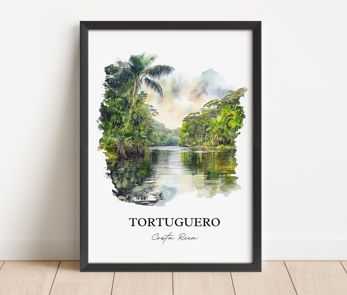 Tortuguero Costa Rica Jungle Canal Palm Reflections Watercolor Poster - Image 3