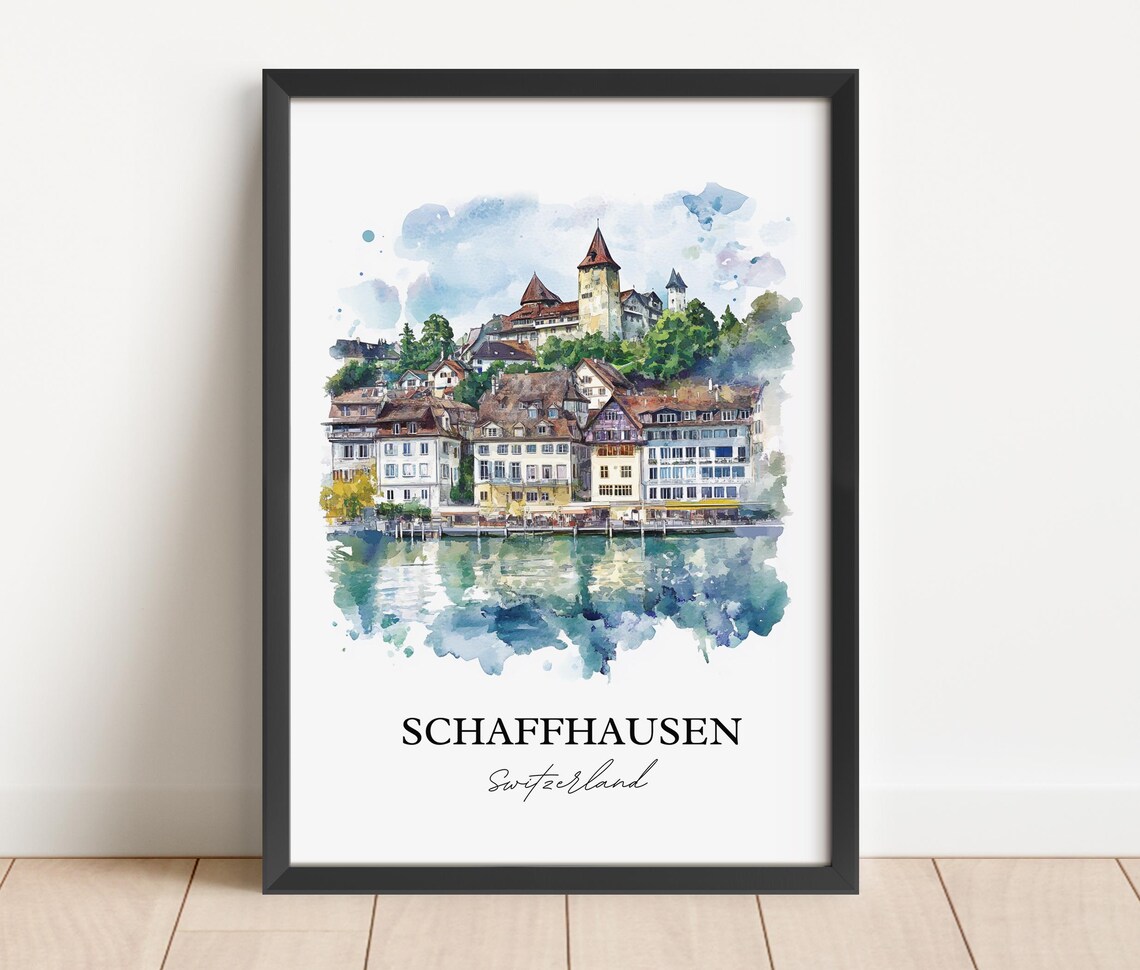 Schaffhausen Switzerland Riverside Castle Watercolor Old Town Poster - Image 2