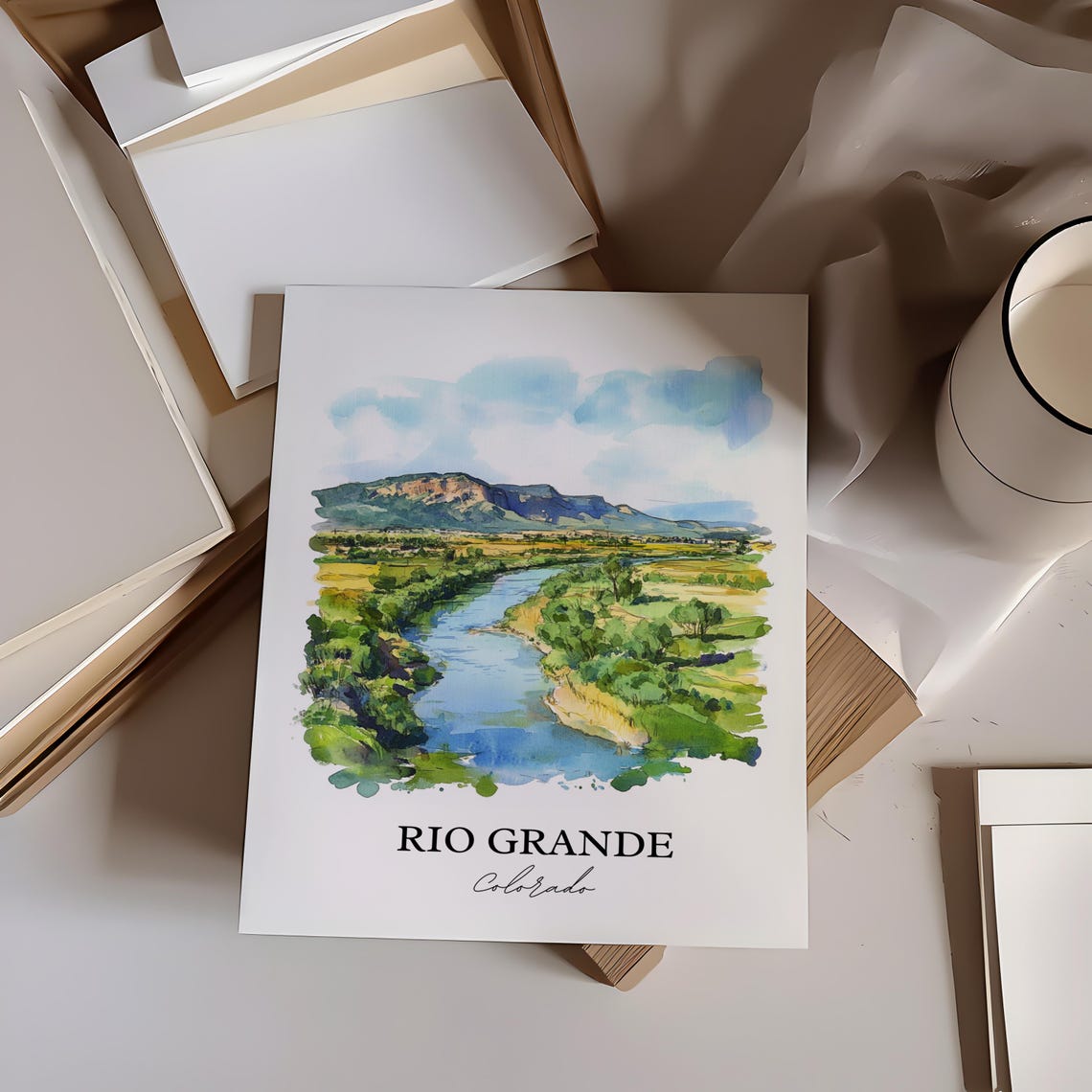 Rio Grande Colorado River Valley Mesa Watercolor Nature Poster - Image 3
