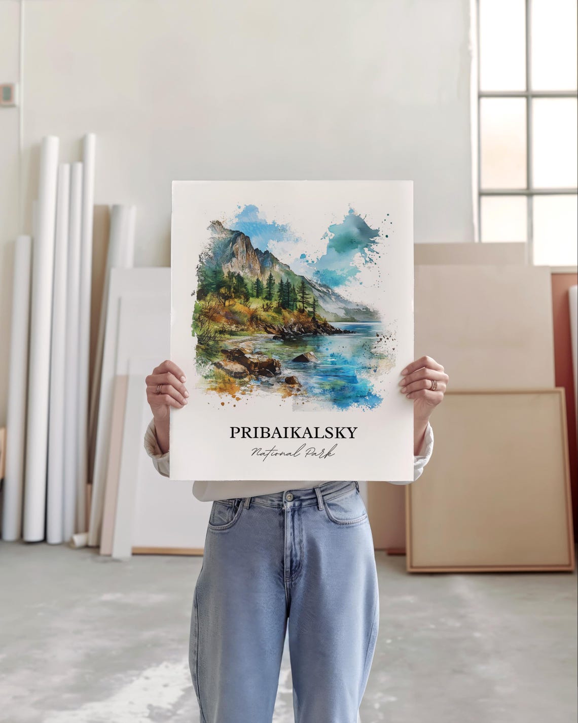 Pribaikalsky National Park Watercolor Mountain Lake Pine Shores Poster - Image 4