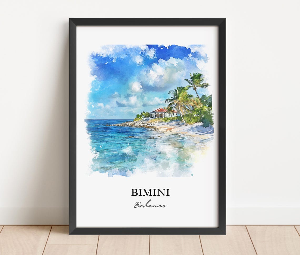 Bimini Bahamas Watercolor Tropical Island Beach Palms Poster - Image 2