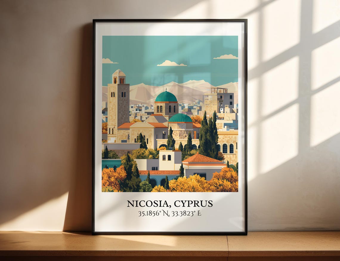 Nicosia Cyprus Old Town Domed Church Bell Tower Travel Poster