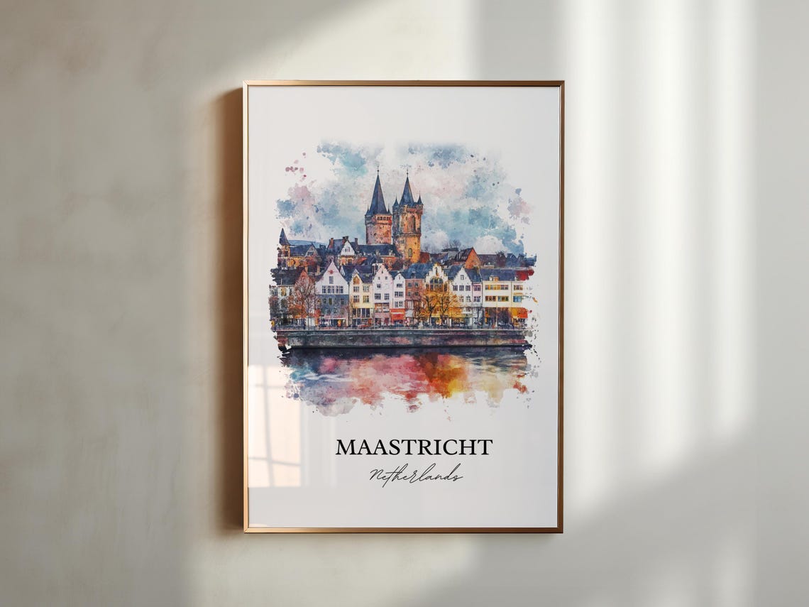 Maastricht Netherlands Riverside Old Town Watercolor Travel Poster - Image 5