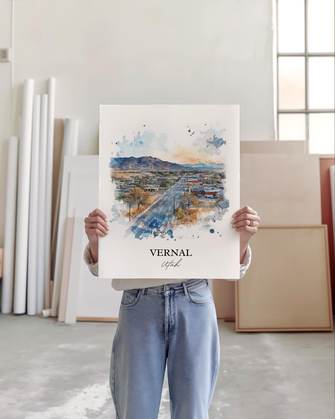 Vernal Utah Desert Mountain Aerial Watercolor Travel Gift Poster - Image 5