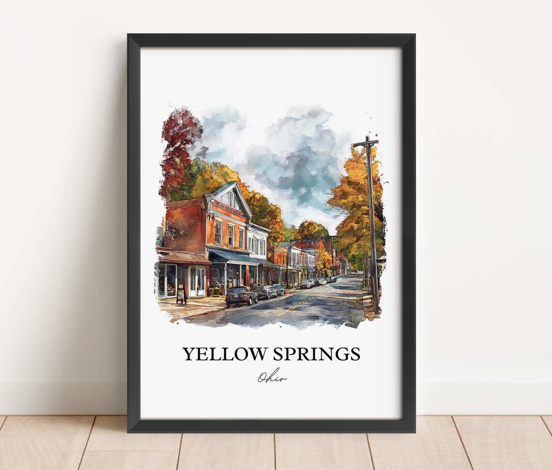 Yellow Springs Ohio Downtown Fall Colors Watercolor Travel Poster - Image 5