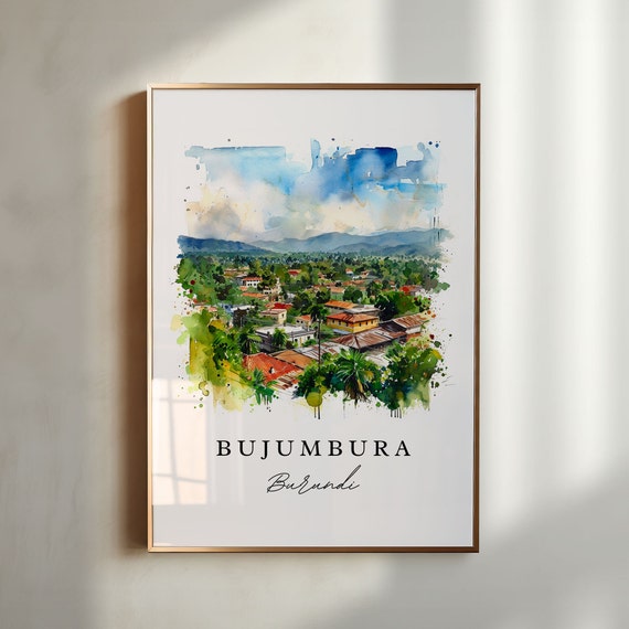Bujumbura Watercolor Travel Art Burundi Print Africa Gift Birthday Present Custom Text Perfect