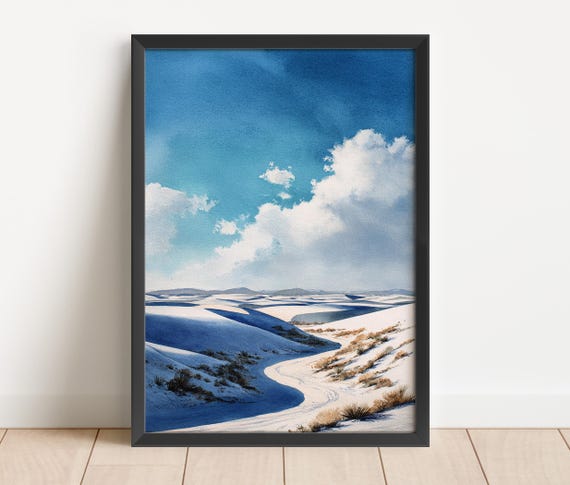 White Sands Nm Watercolor Art Travel Print New Mexico Artwork Decor Wall