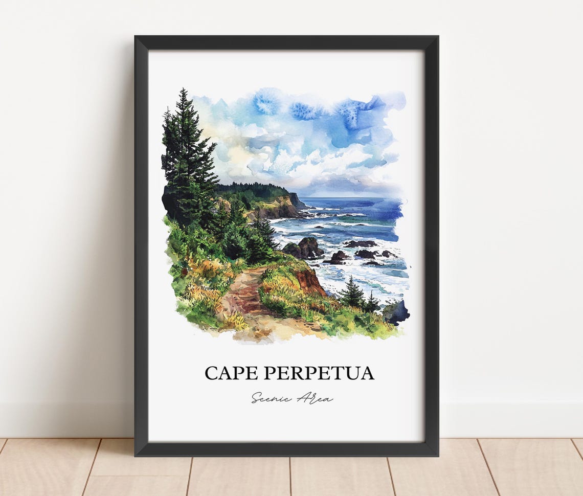 Cape Perpetua Oregon Scenic Area Watercolor Coastal Cliffs Poster - Image 3