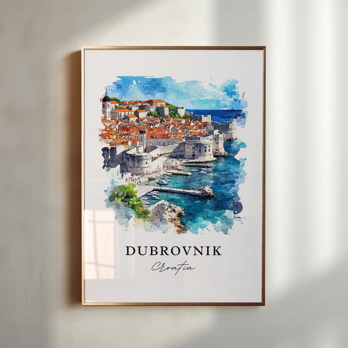 Dubrovnik Croatia Watercolor Travel Poster, Housewarming