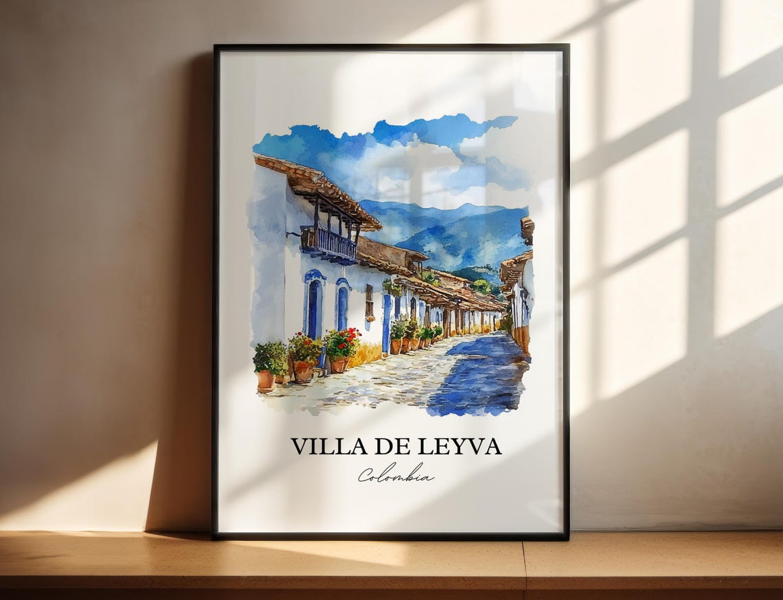 Villa de Leyva Colombia Cobblestone Street Watercolor Poster