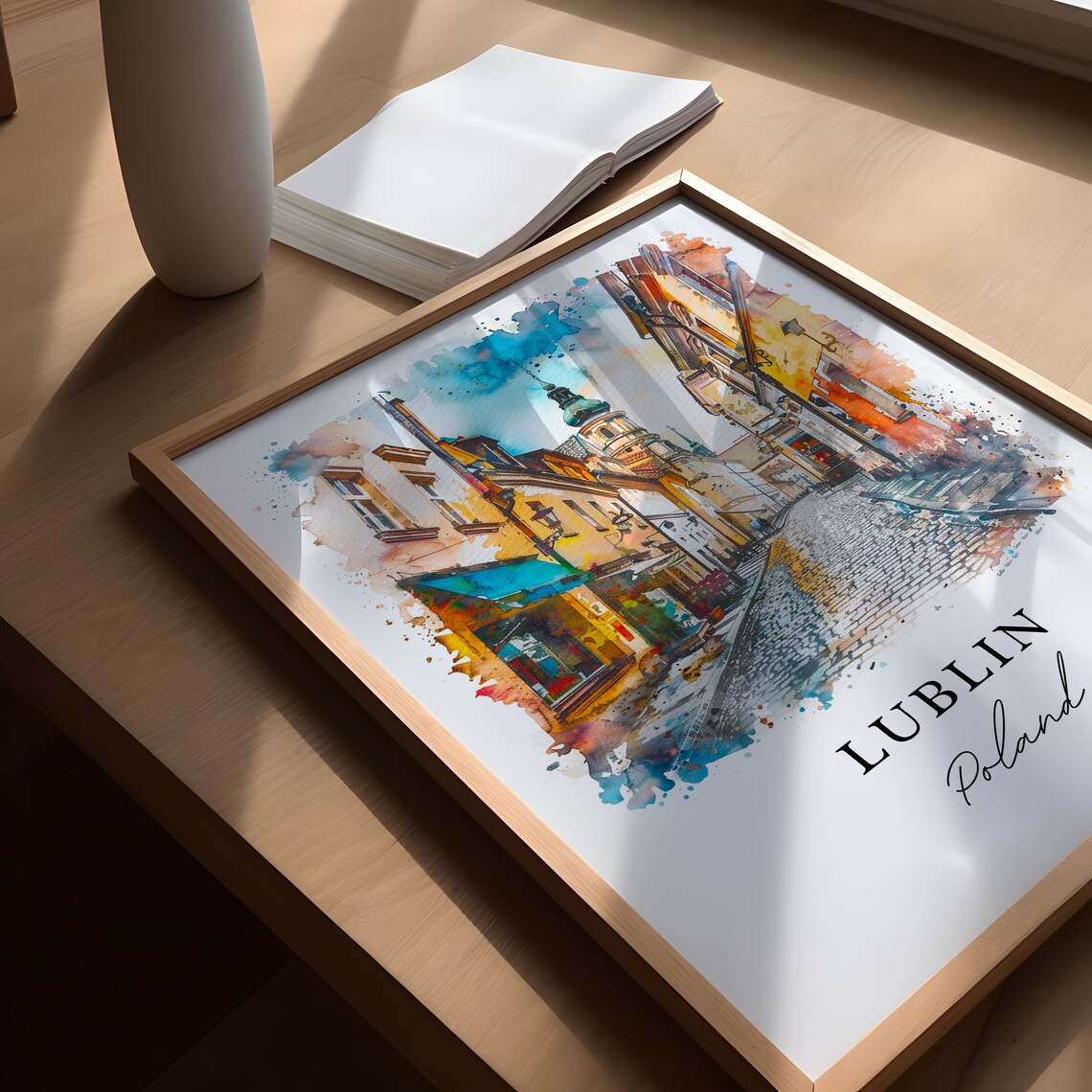 Lublin Poland Old Town Cobblestone Street Watercolor Travel Poster - Image 5