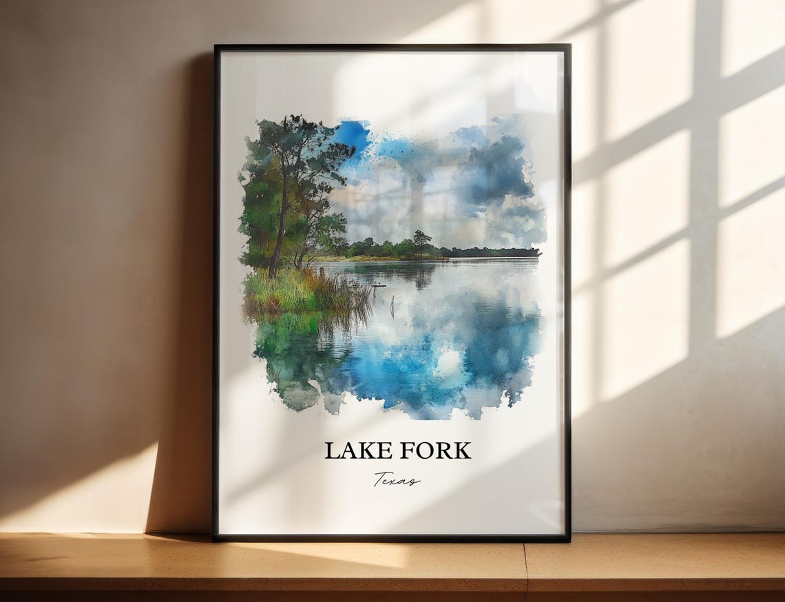 Lake Fork Texas Quiet Calm Cove Watercolor Lake Landscape Poster