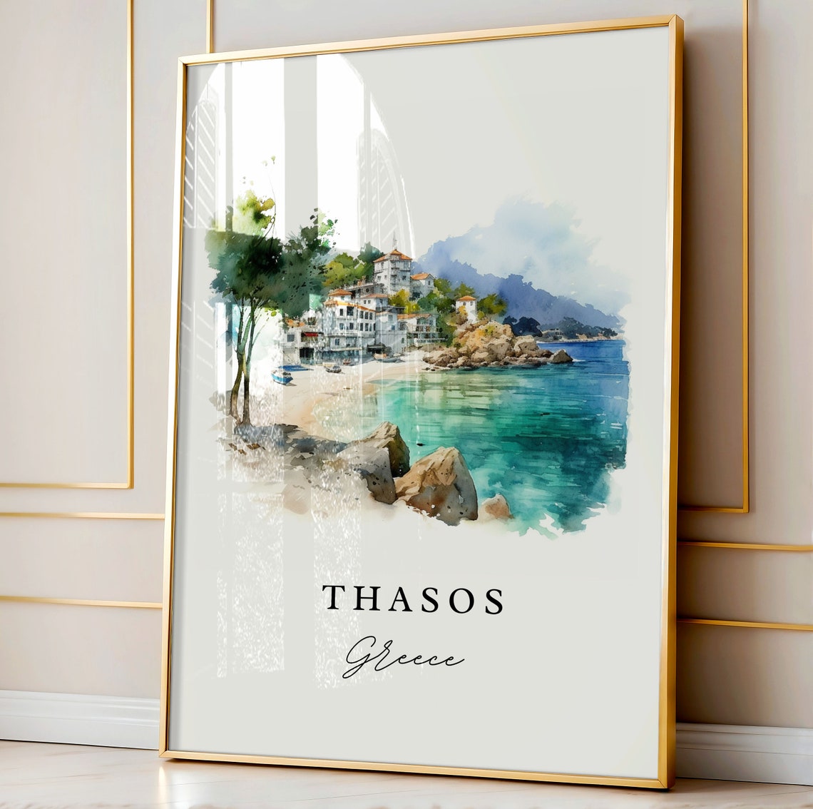 Thasos Greece Island Beach Cove Watercolor Aegean Travel Poster - Image 3