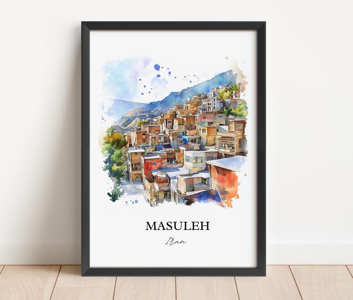 Masuleh Iran Watercolor Stepped Mountain Village Architecture Poster - Image 3
