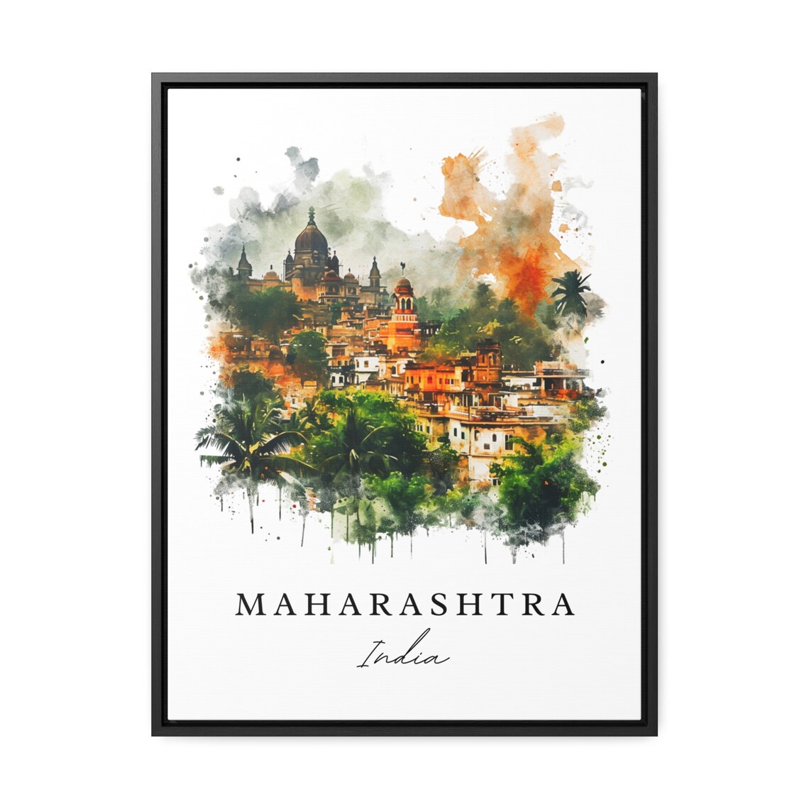 Maharashtra India Hilltop Temple Town Watercolor Travel Art Poster - Image 2