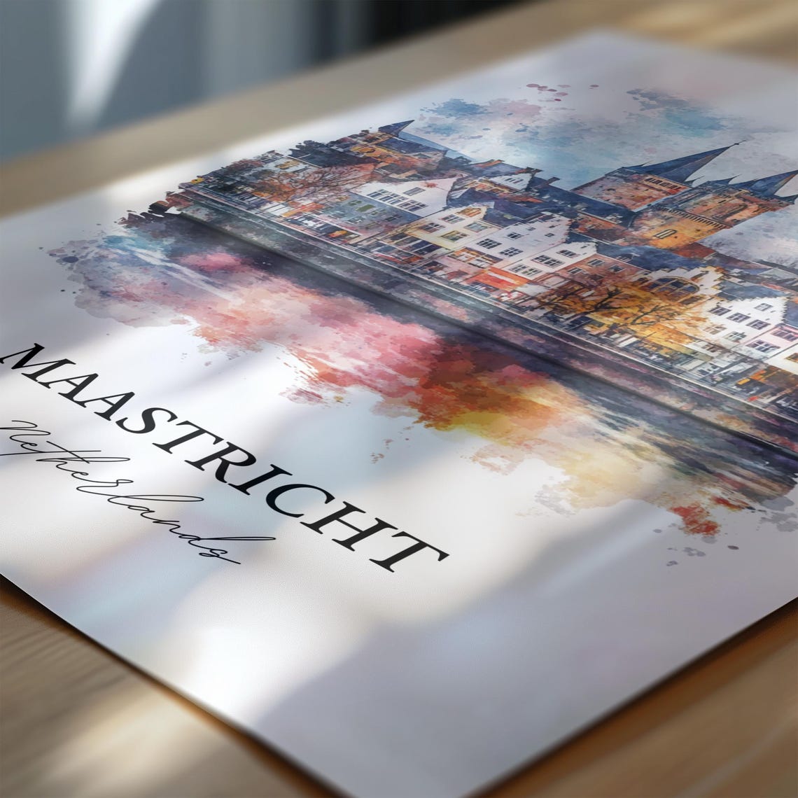 Maastricht Netherlands Riverside Old Town Watercolor Travel Poster - Image 6