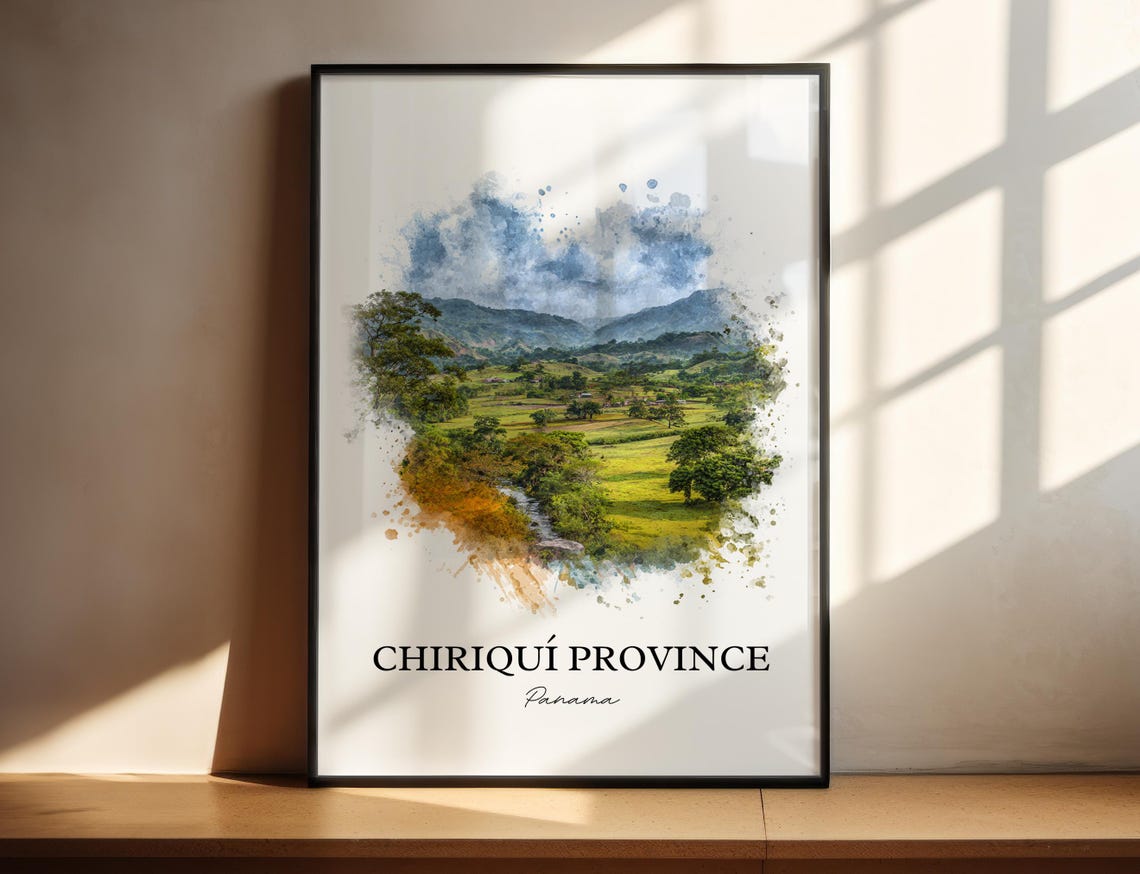 Chiriqui Province Panama Green Valley Watercolor Travel Poster