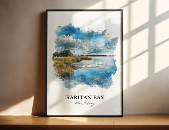 Raritan Bay Wall Art Nj Print New Jersey Watercolor Gift Travel Poster Housewarming