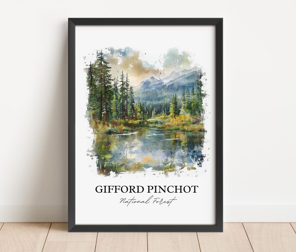 Gifford Pinchot National Forest Pine Lake Watercolor Nature Poster - Image 3