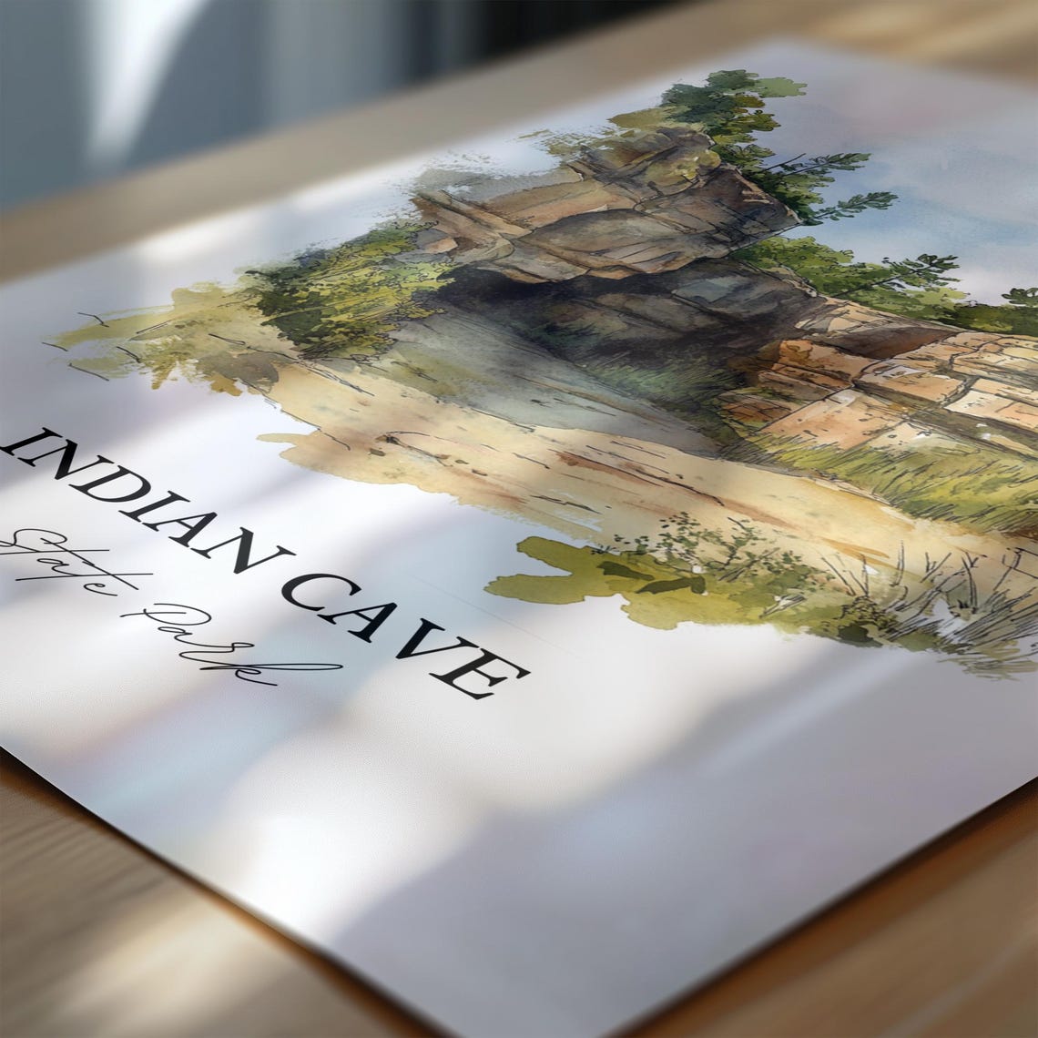 Indian Cave State Park Nebraska Sandstone Cliffs Watercolor Poster - Image 6