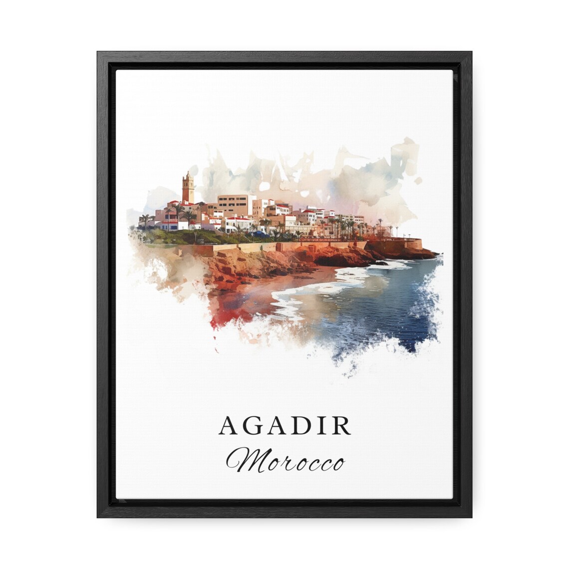 Agadir Morocco Cliffside Coastline City Watercolor Travel Poster - Image 2