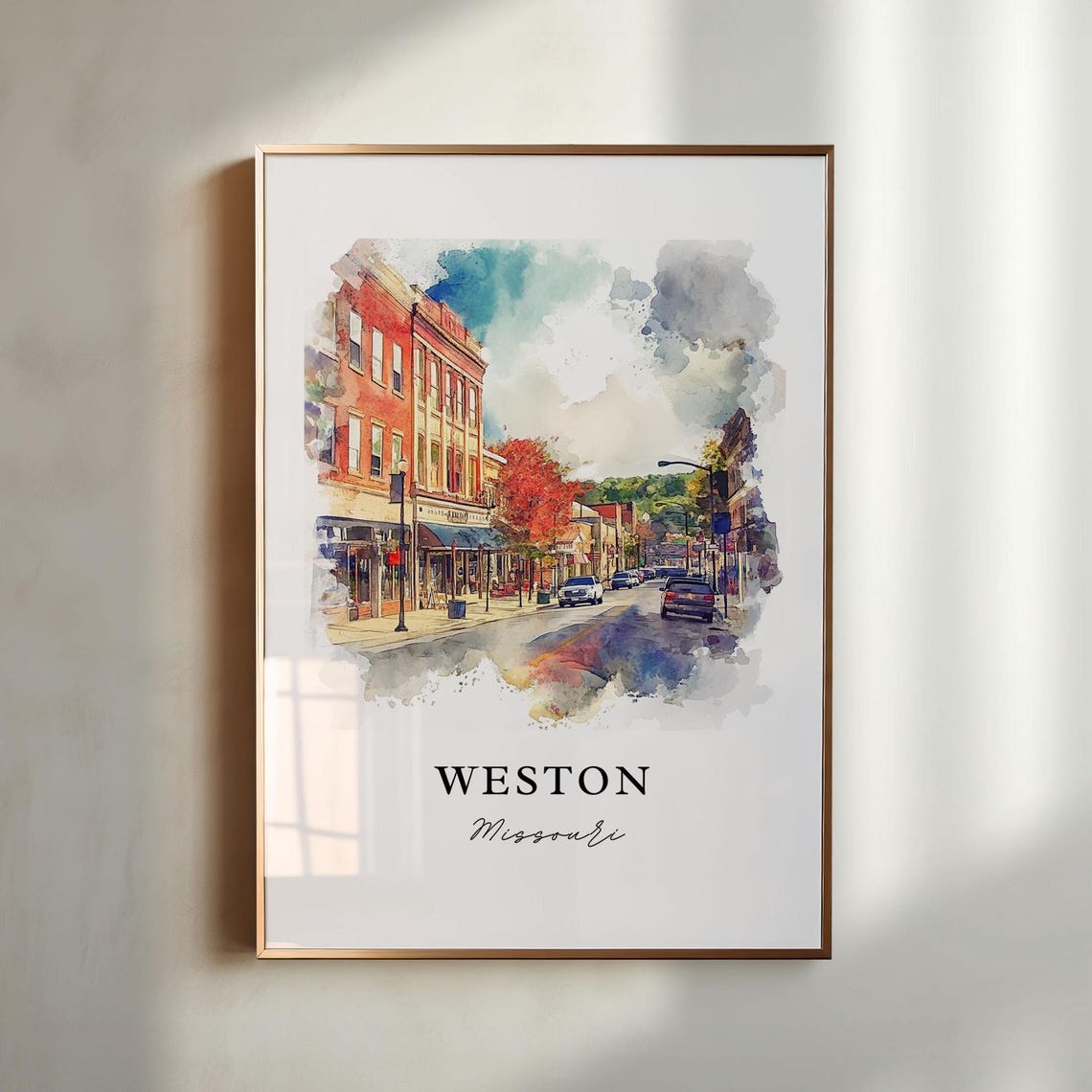 Weston Missouri Watercolor Historic Main Street Storefronts Print