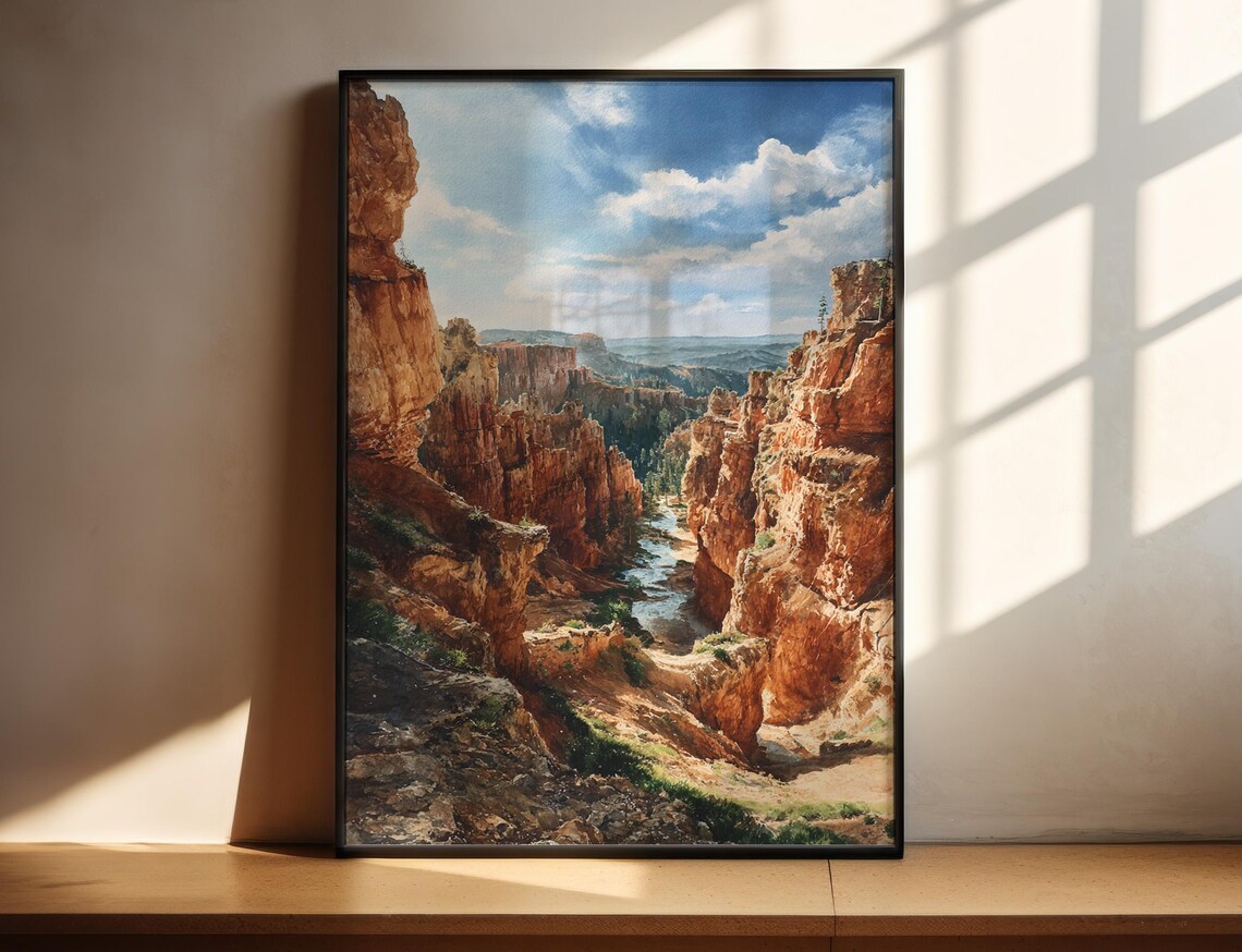 Red Rock Canyon Watercolor Poster Hoodoo Spires Desert Landscape Artwork