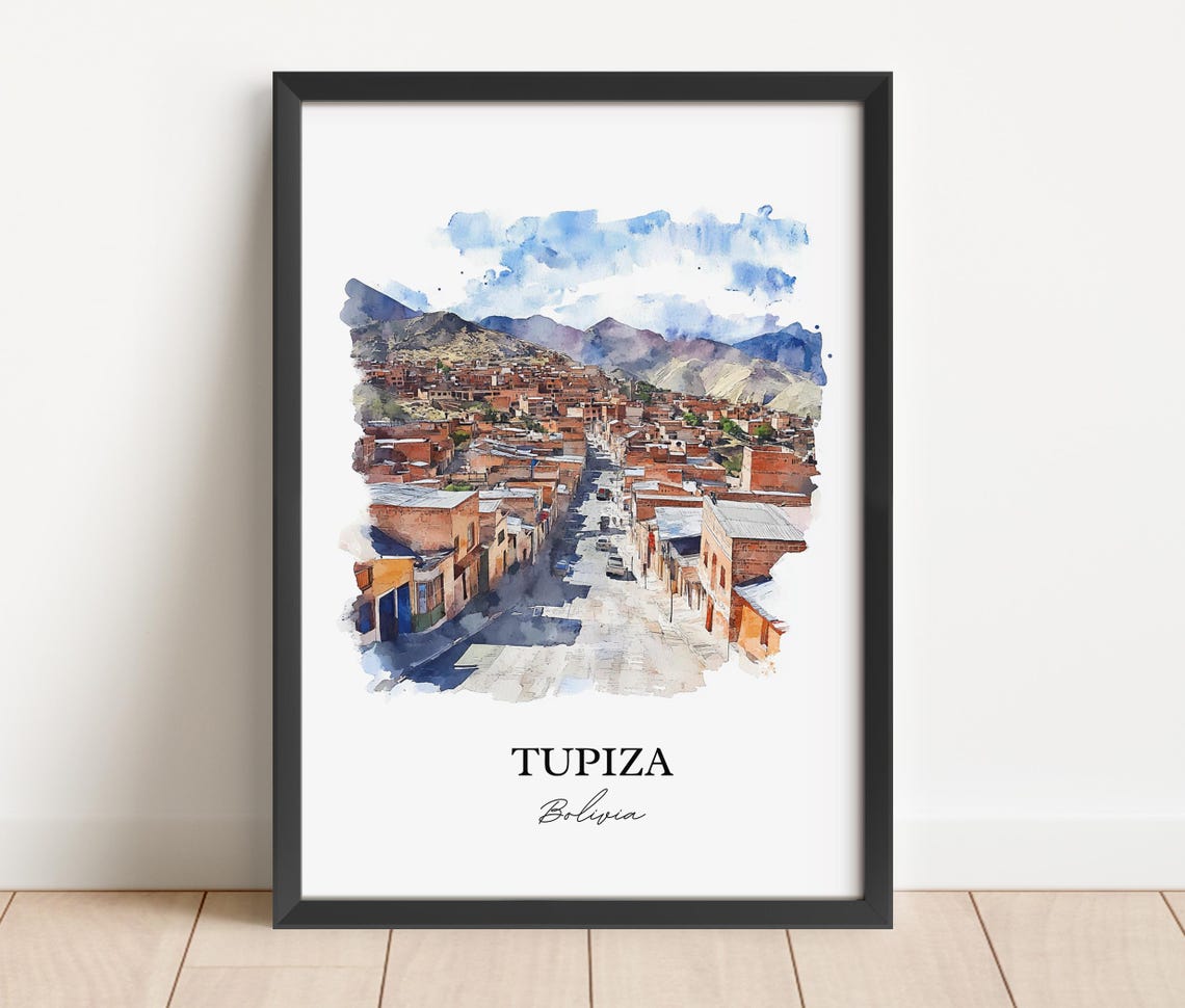 Tupiza Bolivia Watercolor Red Brick Mountain Town Street Travel Poster - Image 4