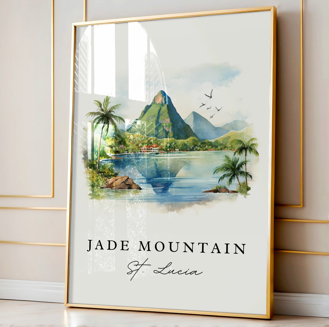Jade Mountain Traditional Travel Art St Lucia Poster Print Wedding Gift Birthday Present Custom Text Perfect - Image 4