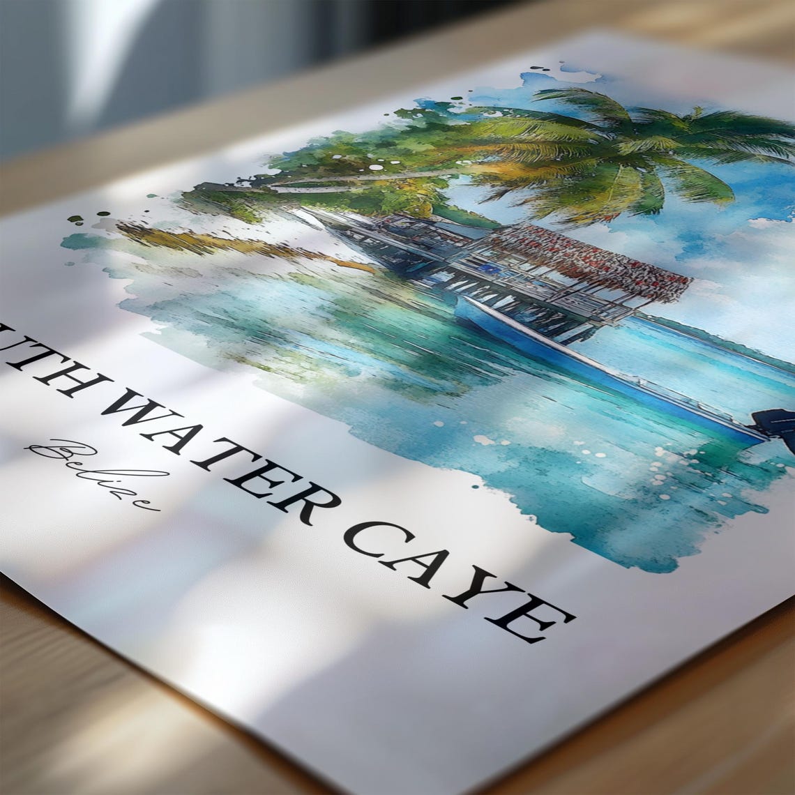 South Water Caye Wall Art Belize Print Watercolor Gift Travel Poster Housewarming - Image 6