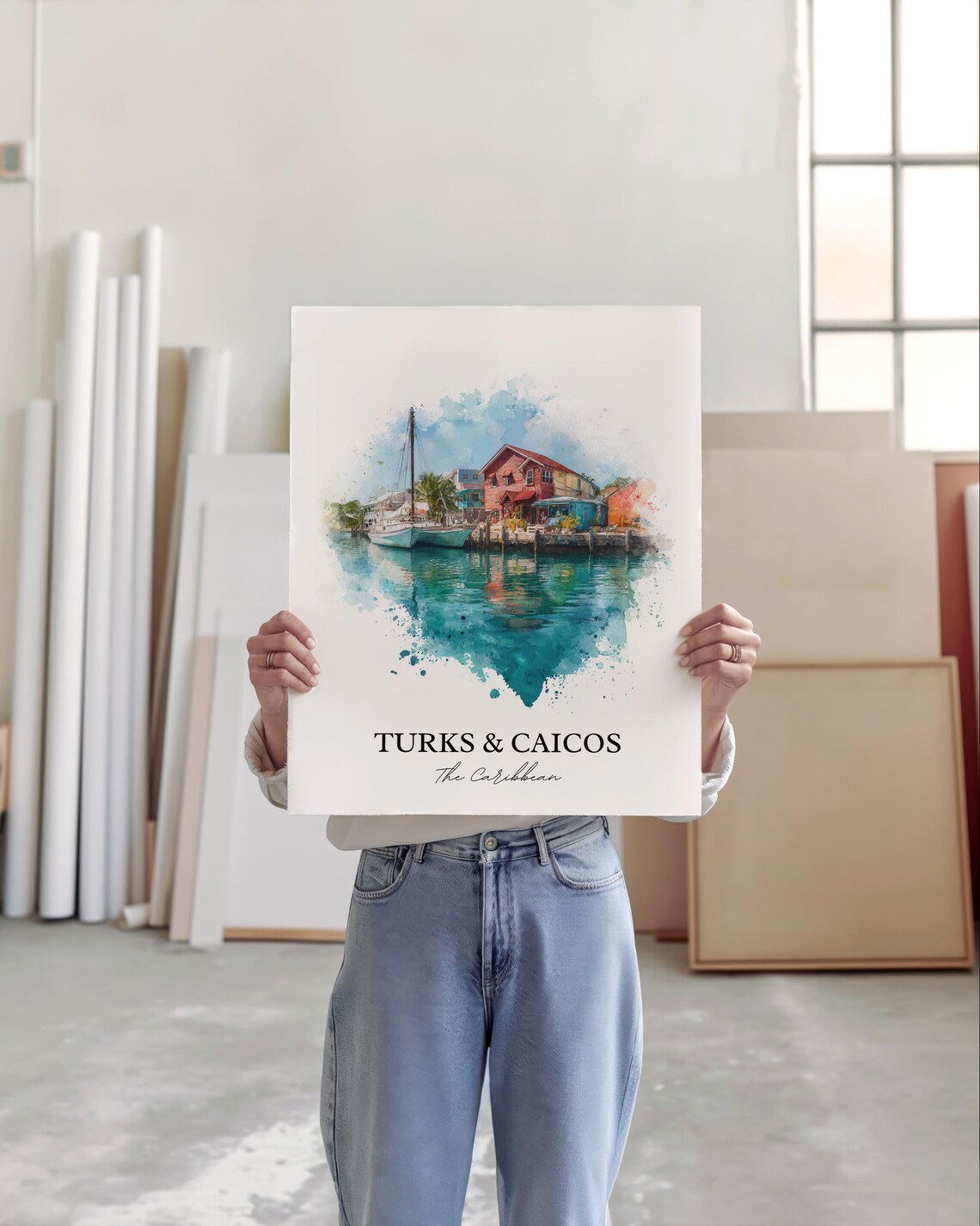 Turks and Caicos Caribbean Harbor Sailboat Art Travel Poster - Image 5