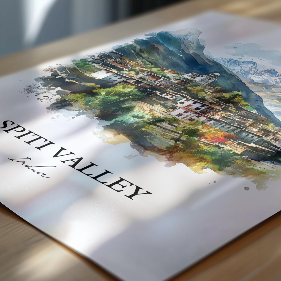 Spiti Valley India Watercolor Himalayan Mountain Village Poster - Image 7