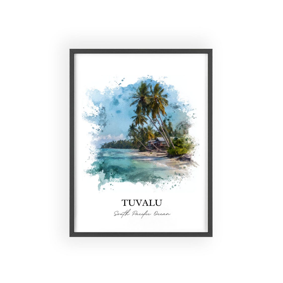 Tuvalu South Pacific Palm Beach Watercolor Tropical Island Poster - Image 2