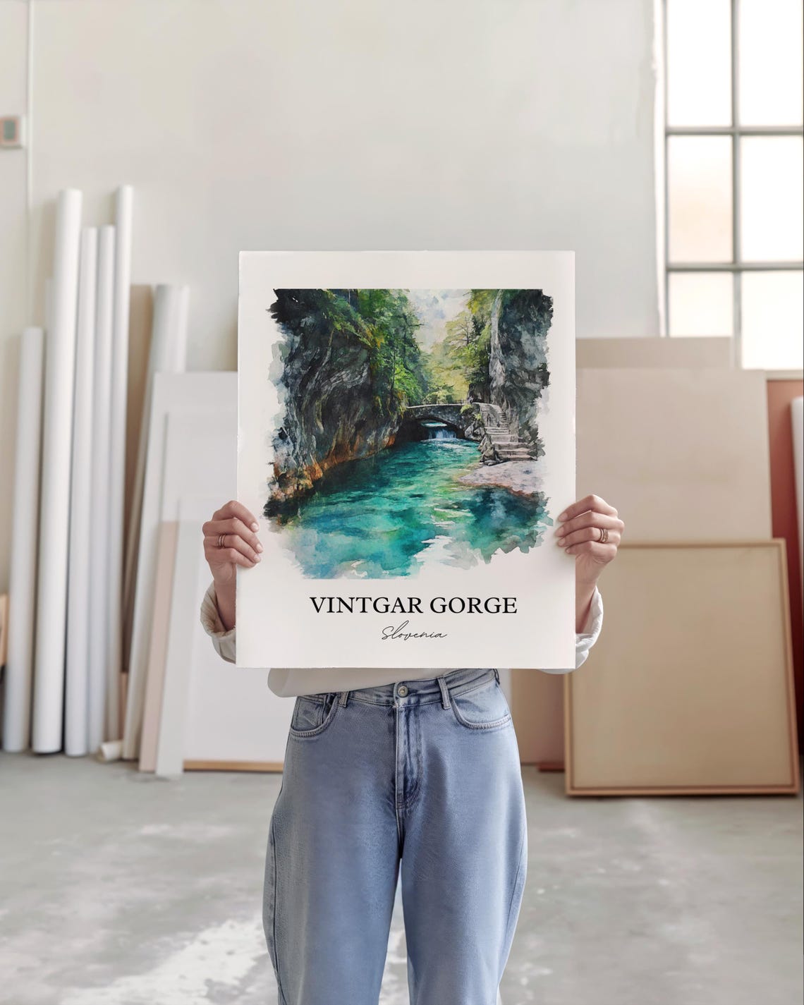 Vintgar Gorge Slovenia Watercolor Turquoise River Canyon Poster - Image 3