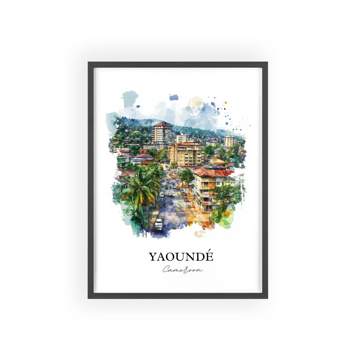 Yaounde Cameroon African Watercolor City Street Palms Poster - Image 2