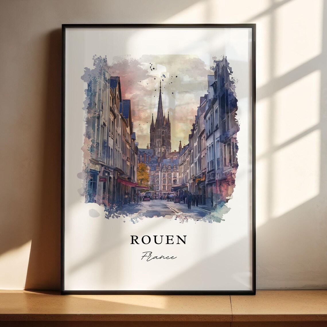 Rouen France Watercolor Cathedral Street Scene Travel Poster - Image 4
