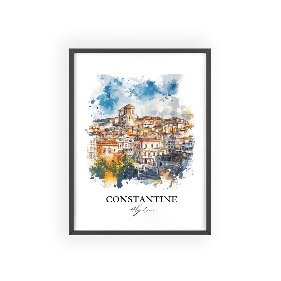 Constantine Algeria Watercolor Historic Old Town View Poster - Image 2