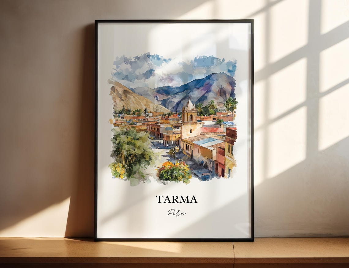Tarma Peru Watercolor Colonial Church Andean Valley Travel Poster