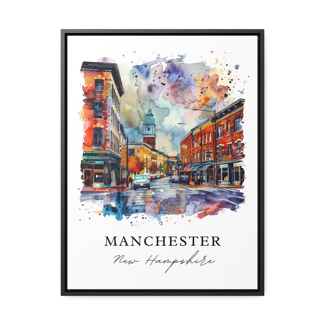 Manchester New Hampshire Downtown Street Watercolor City Poster - Image 3
