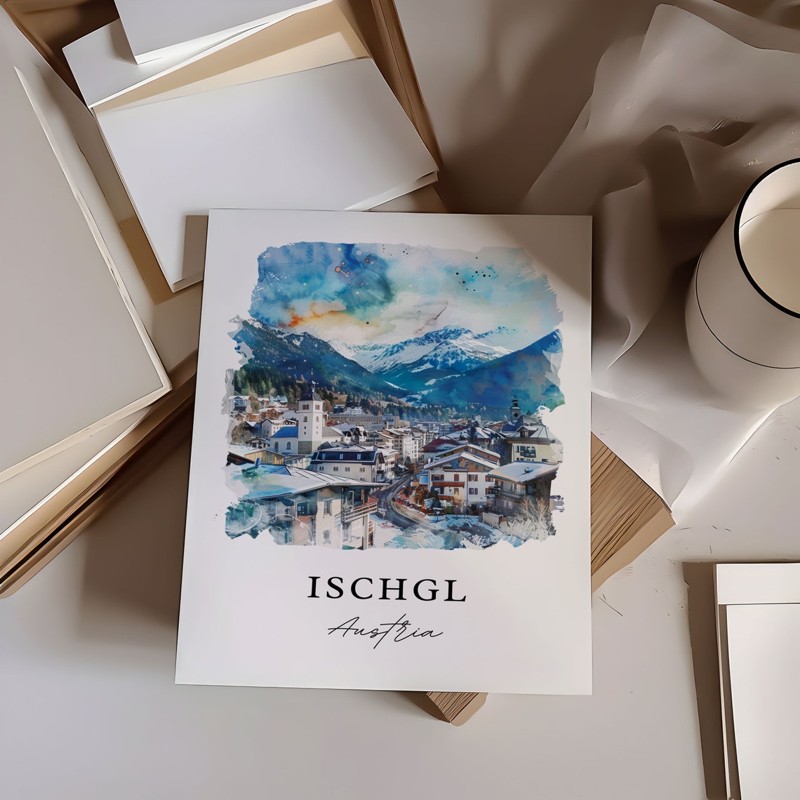 Ischgl Austria Watercolor Alpine Ski Resort Mountain Town Poster - Image 6