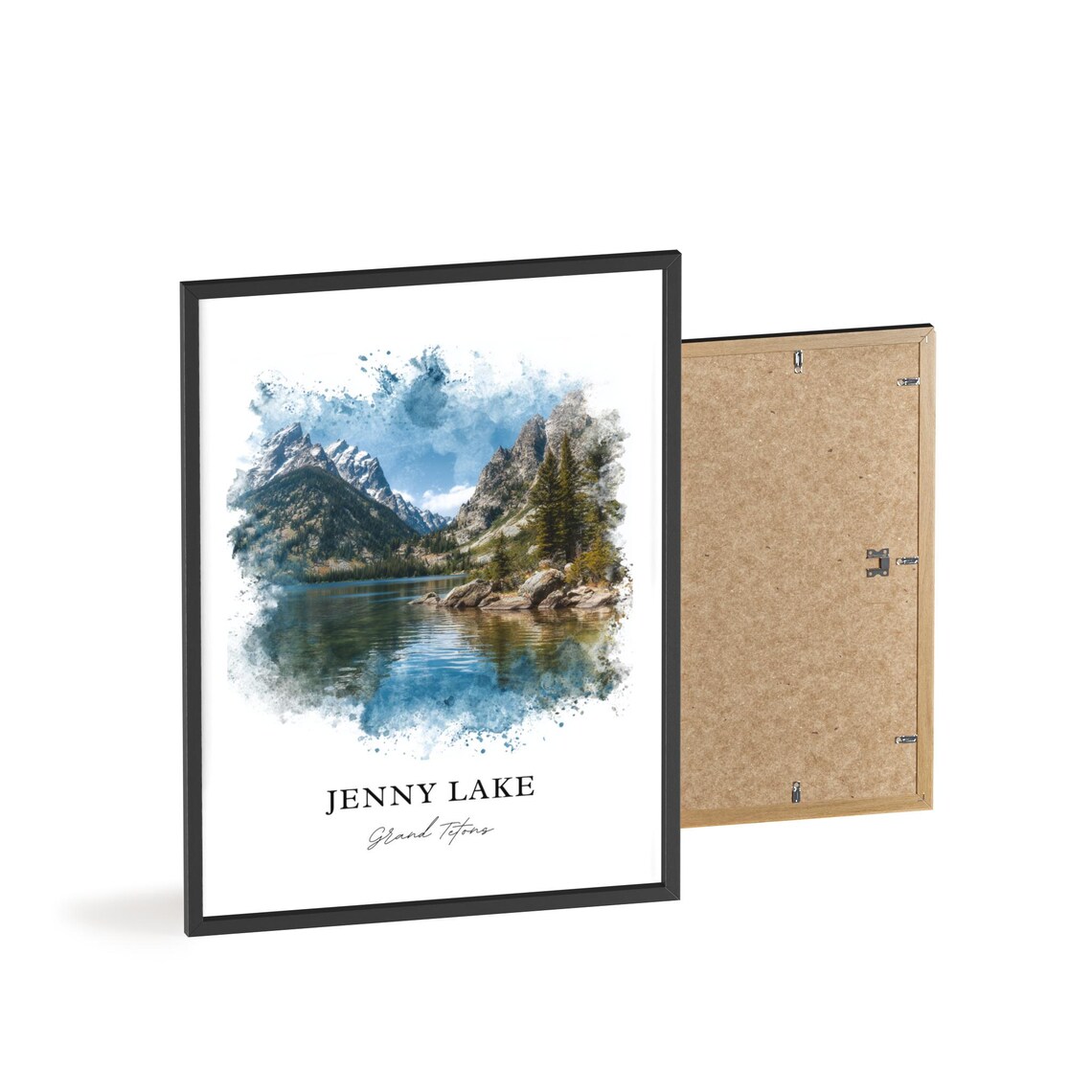 Jenny Lake Grand Tetons Reflecting Peaks Watercolor Mountain Poster - Image 2
