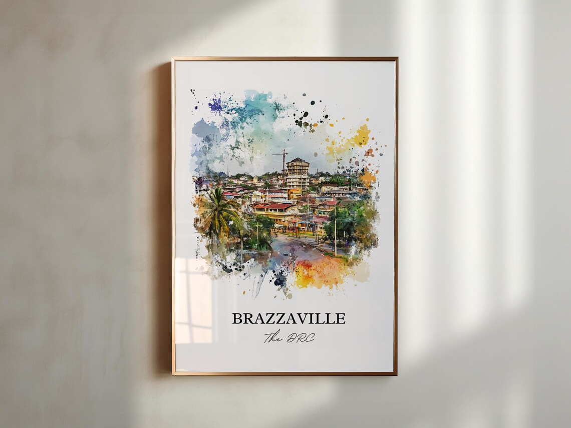 Brazzaville The DRC Watercolor City Street Scene Travel Poster - Image 5